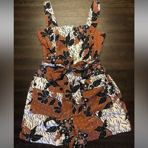 House of Harlow 1960 Linen Romper Shorts Jumper Sleeveless Rust Boho Women Sz 4